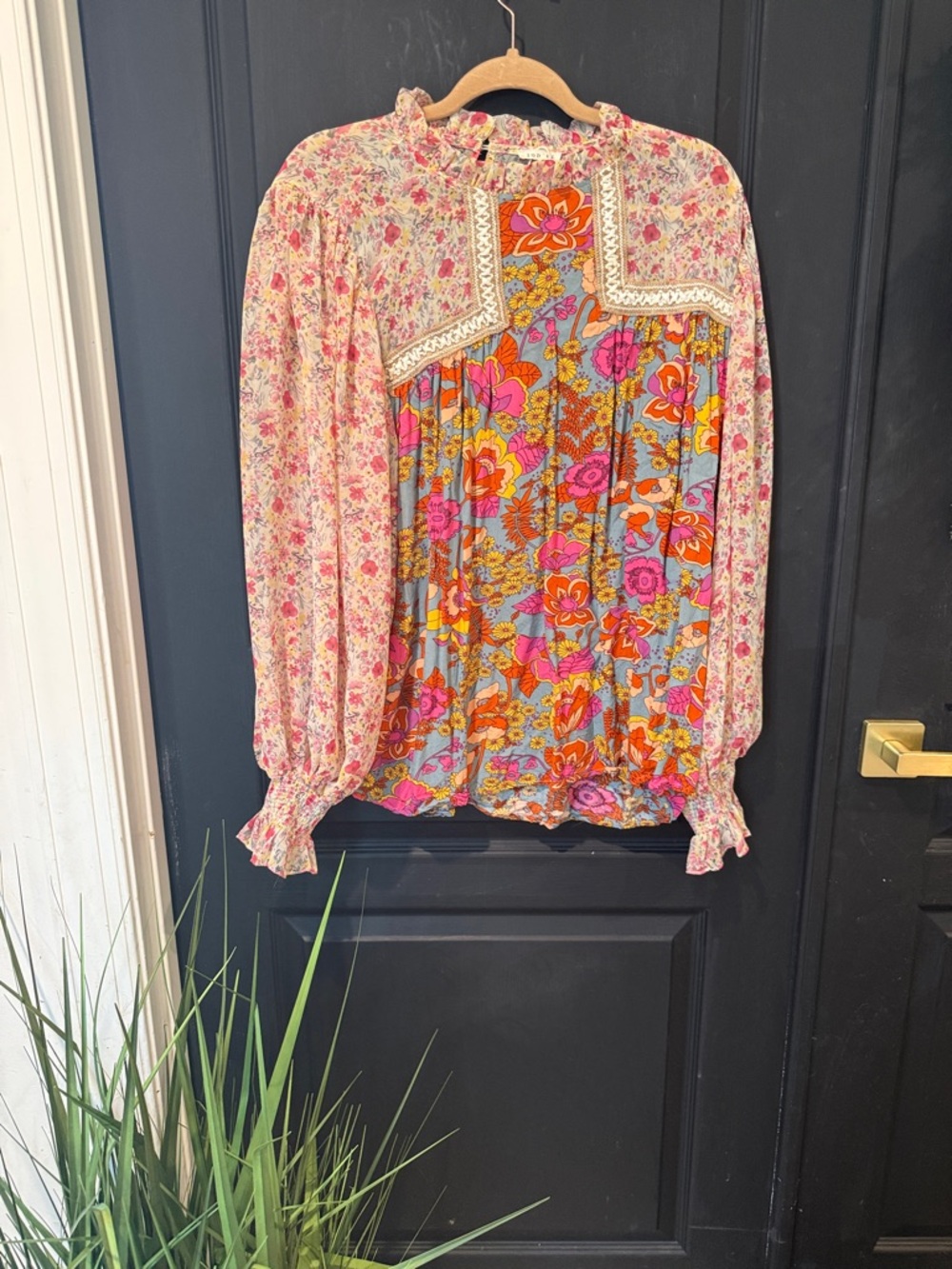 JODIFL Floral Patchwork Blouse in Pink, Orange & Blue